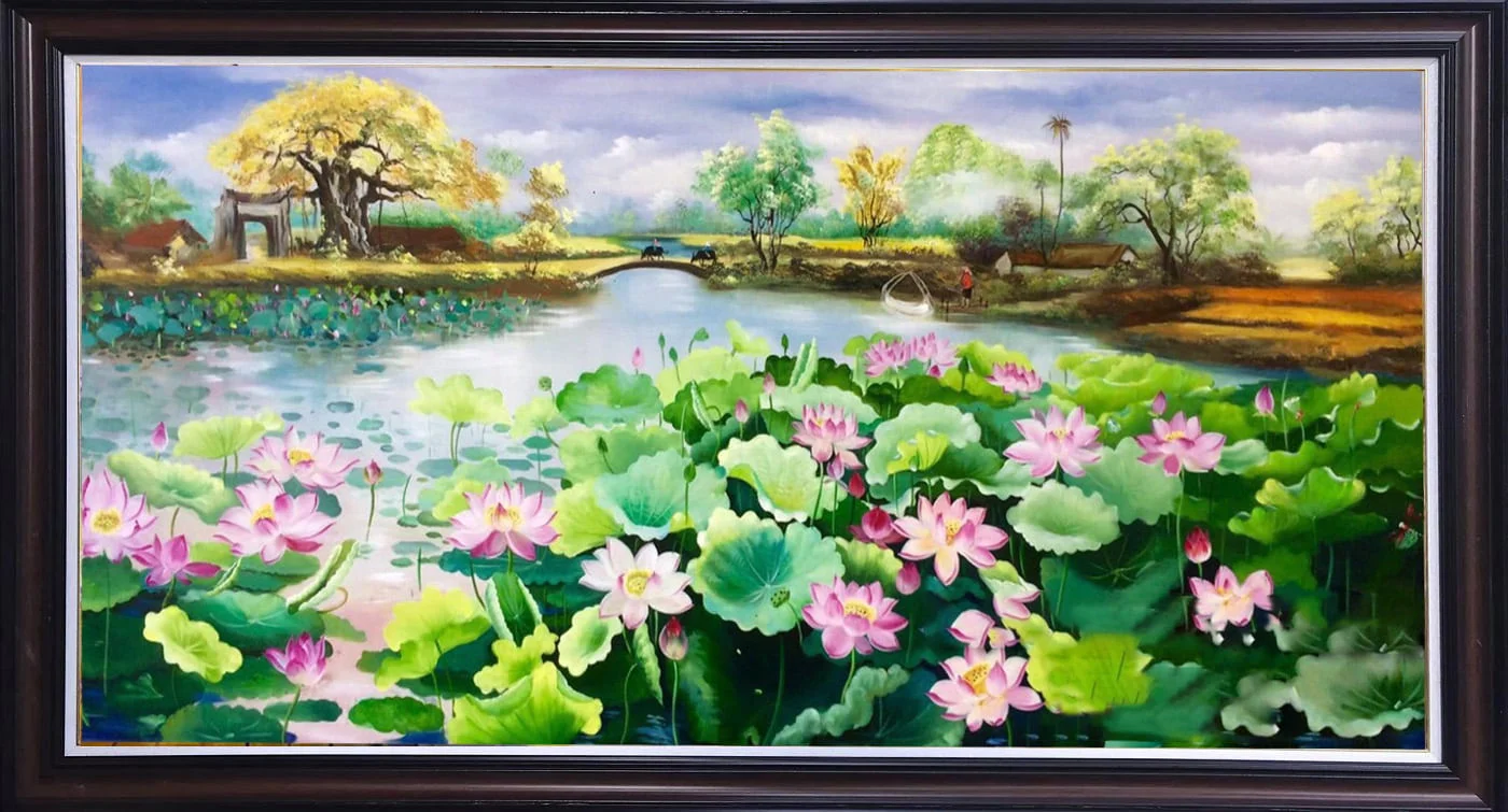 Tranh hoa sen đẹp tranh sơn dầu hoa sen ý nghĩa