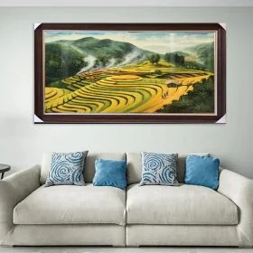 Tranh ruộng bậc thang mùa lúa chín tranh sơn dầu phong cảnh ruộng bậc thang