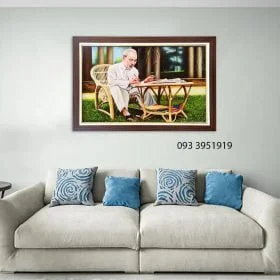 Tranh bác hồ ngồi làm việc tranh vẽ sơn dầu bác hồ