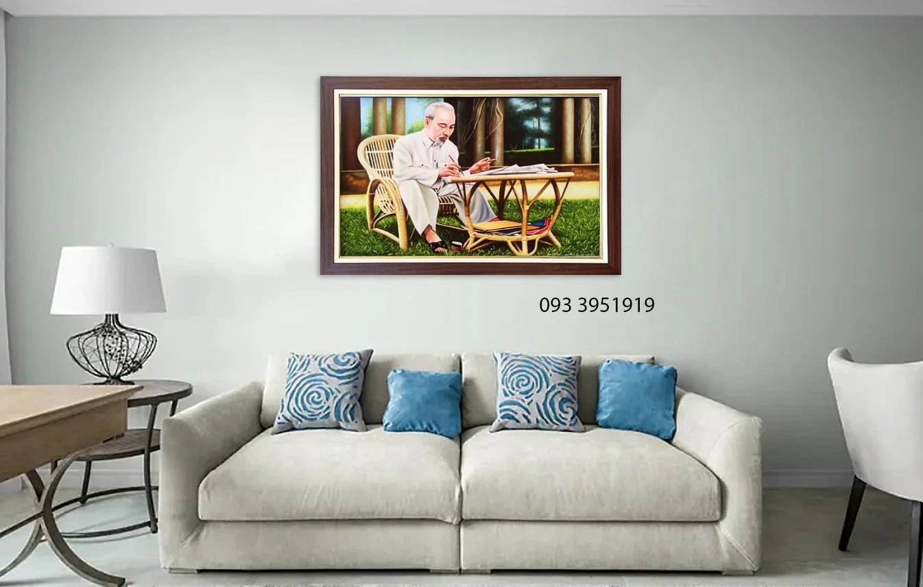 Tranh bác hồ ngồi làm việc tranh vẽ sơn dầu bác hồ