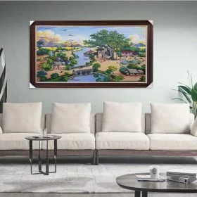 Tranh đồng quê đẹp tranh sơn dầu đồng quê cây đa giếng nước sân đình