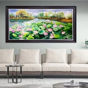 Tranh hoa sen đẹp tranh sơn dầu hoa sen ý nghĩa