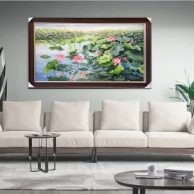 Tranh hoa sen đầm sen cá tranh sơn dầu hoa sen đầm sen đẹp