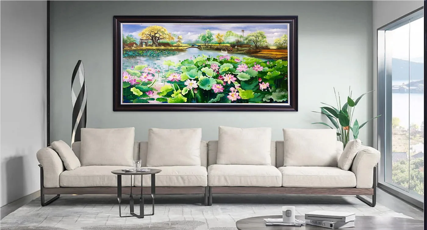 Tranh hoa sen đẹp tranh sơn dầu hoa sen ý nghĩa