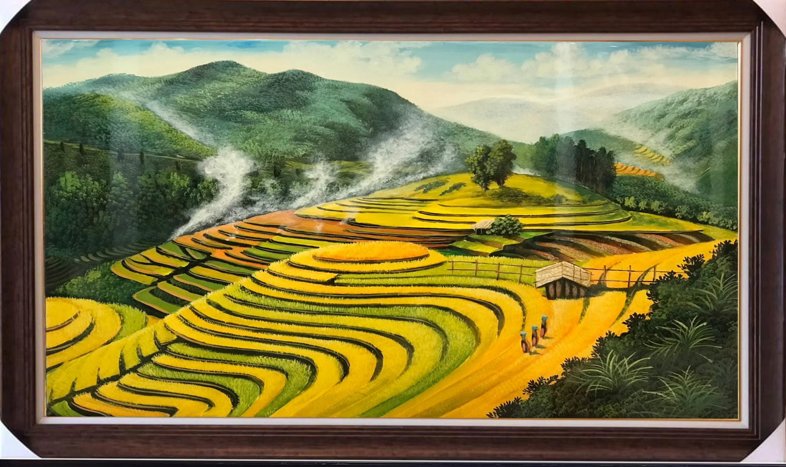 Tranh ruộng bậc thang mùa lúa chín tranh sơn dầu phong cảnh ruộng bậc thang