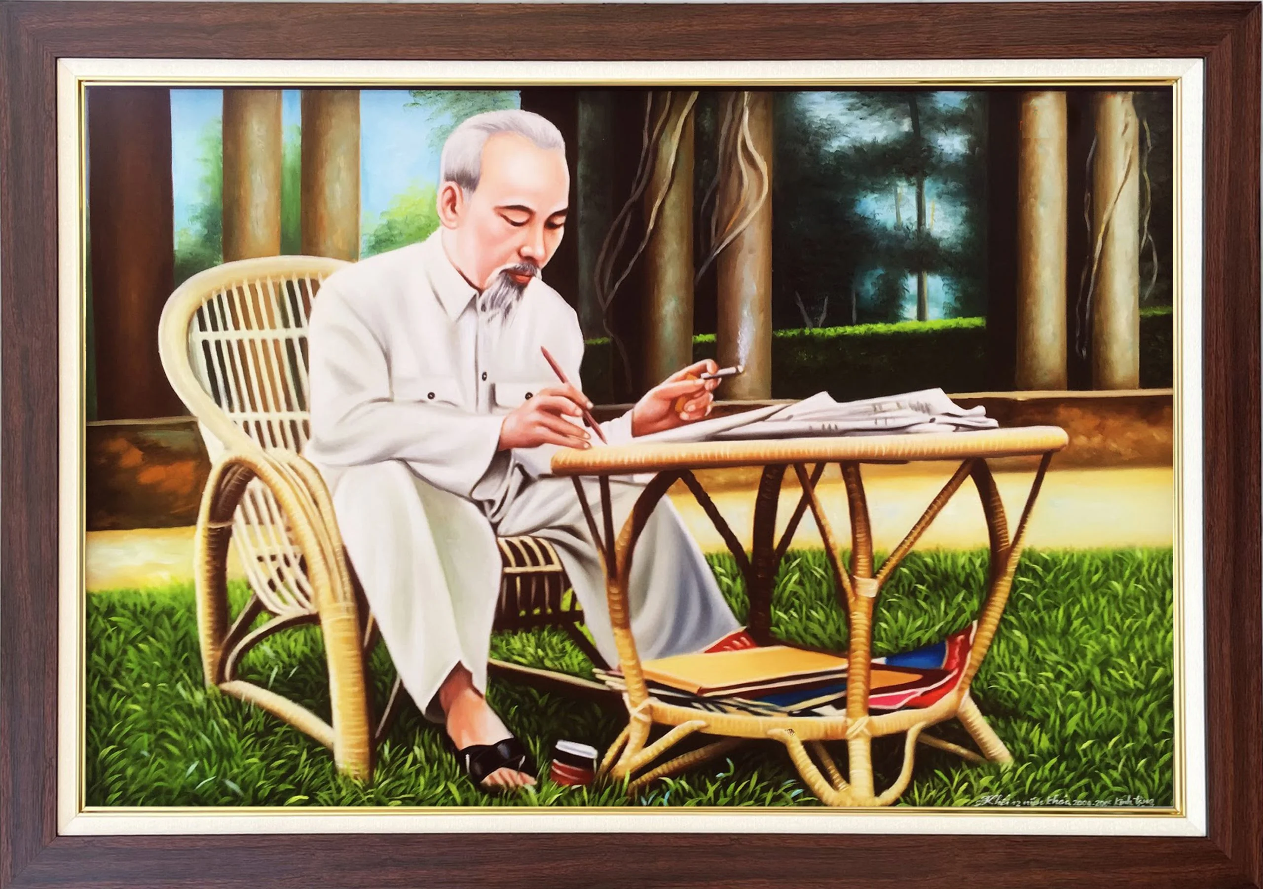 Tranh bác hồ ngồi làm việc tranh vẽ sơn dầu bác hồ