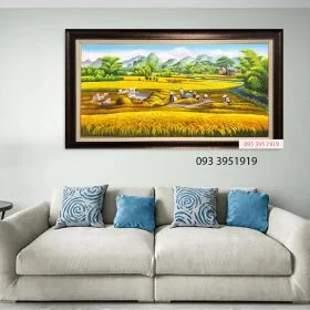 Tranh mùa gặt tranh sơn dầu đồng quê ngày được mùa