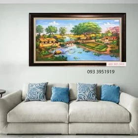Tranh đồng quê đẹp tranh sơn dầu đồng quê cây đa bến nước sân đình