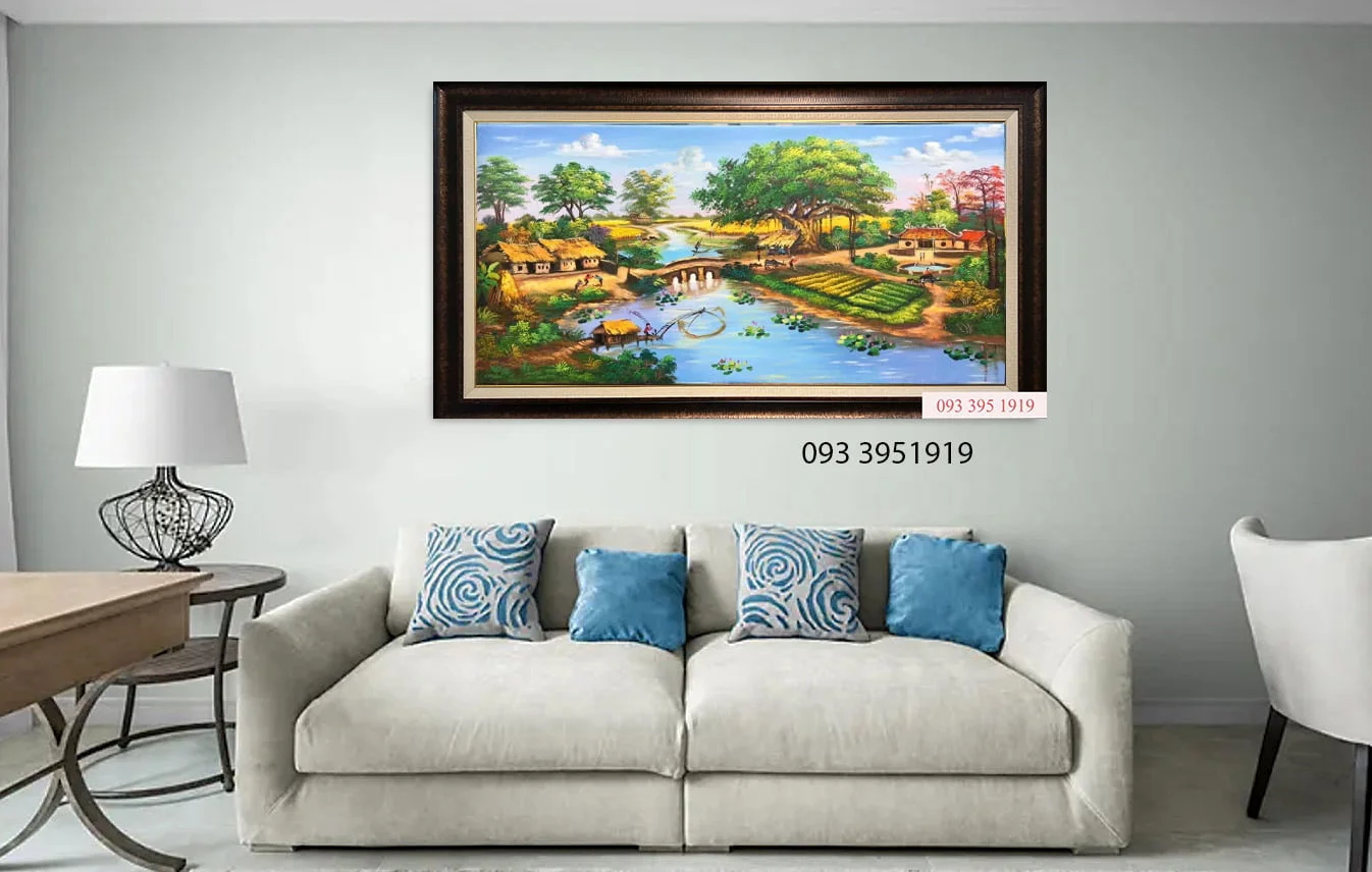 Tranh đồng quê đẹp tranh sơn dầu đồng quê cây đa bến nước sân đình