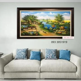 Tranh đồng quê yên bình tranh sơn dầu đồng quê treo phòng khách
