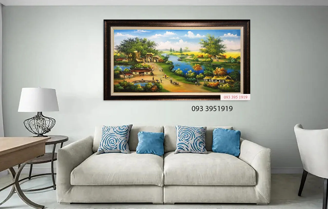 Tranh đồng quê yên bình tranh sơn dầu đồng quê treo phòng khách